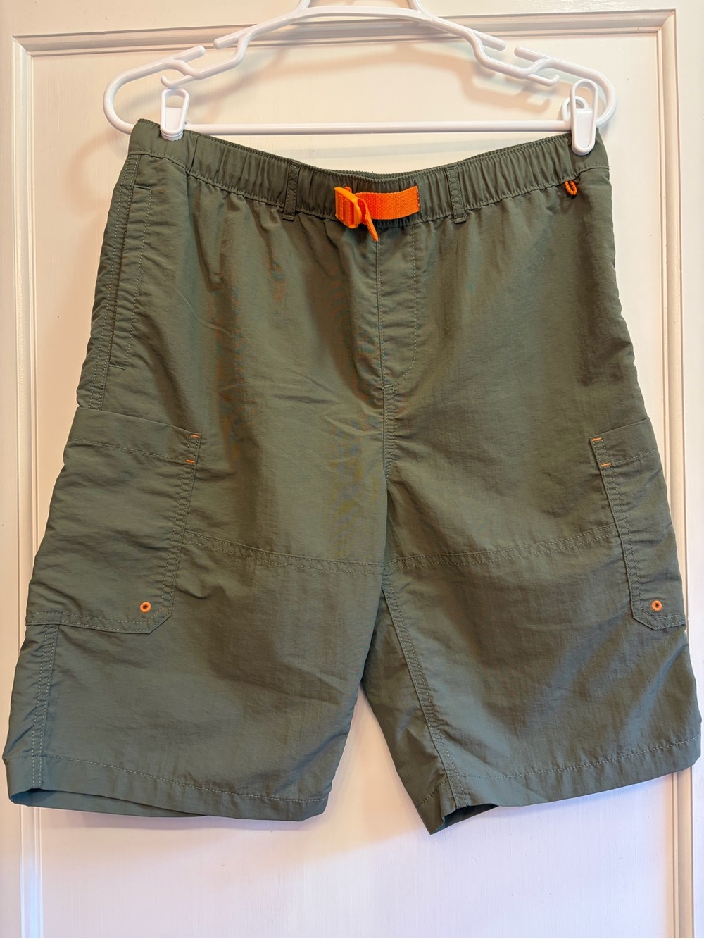 Lands' End Olive Green Cargo Shorts with Orange Drawcord S1